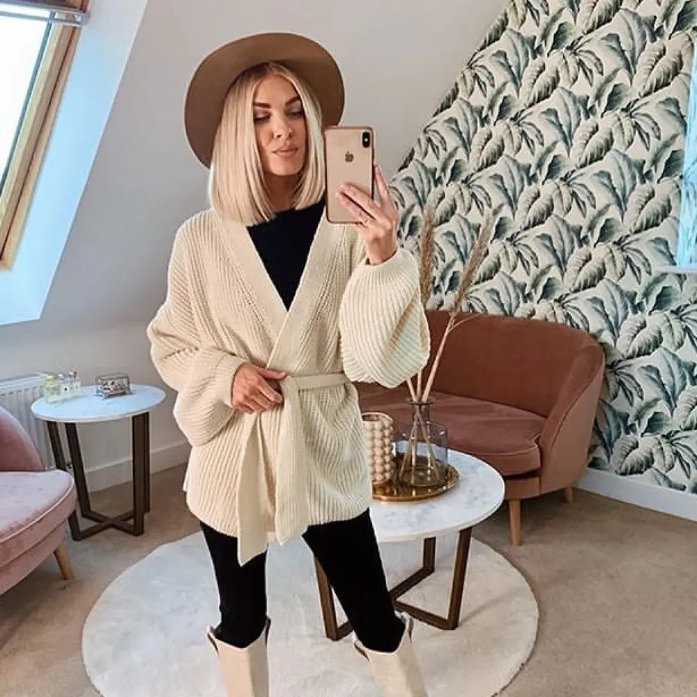 Autumn Winter Women's Chunky Knit Cardigan Robe