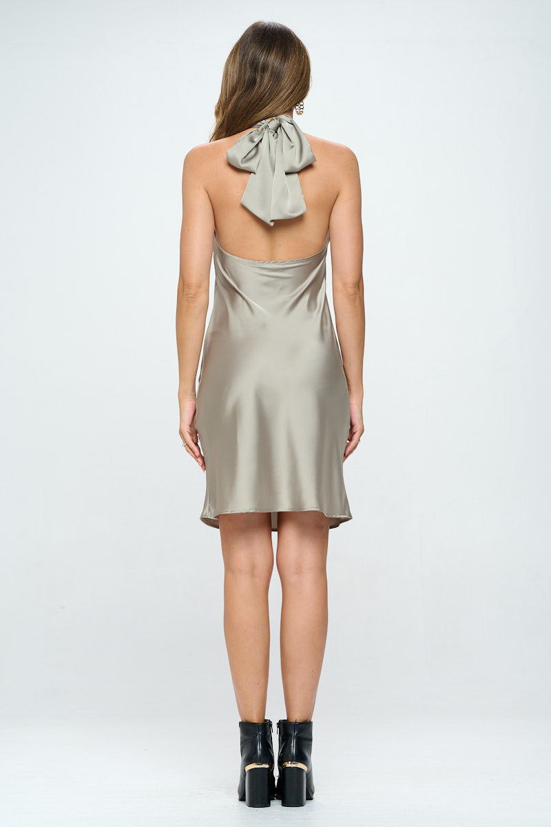 Satin Criss Cross Neck Dress with Open Back